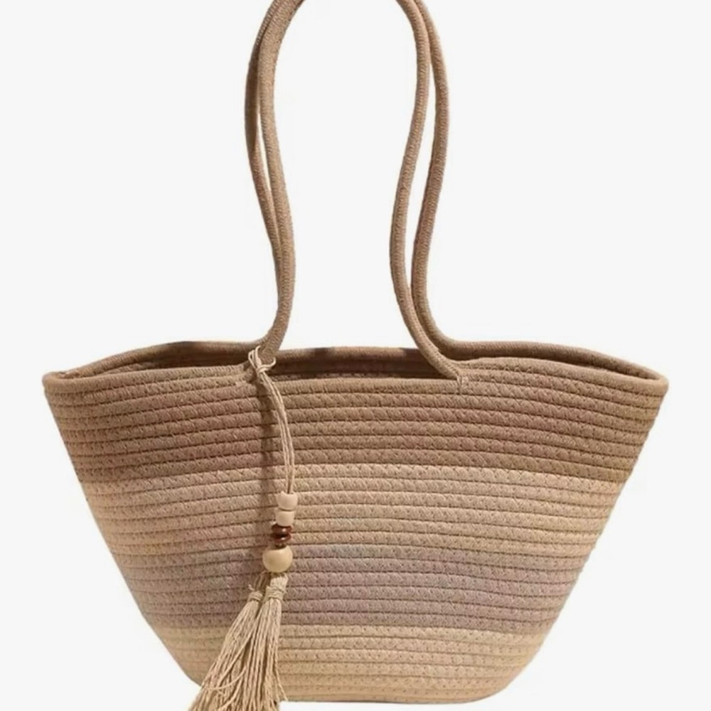 Chic Beige Tote Bag with Tassel Accent